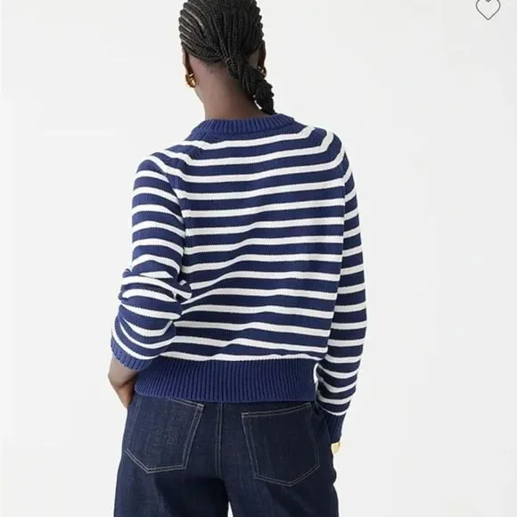NWT J.Crew Relaxed Stripe Crewneck Sweater Womens Chunky Knit Nautical Fisherman - Picture 4 of 12